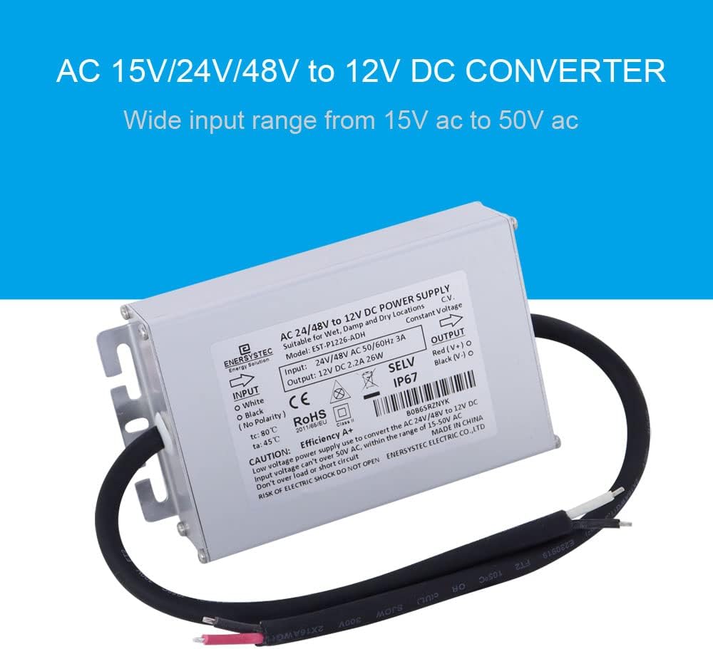 Convertidor de CA de 24 voltios a 12 voltios CC, Convertidor de CA de 48 voltios a 12 voltios CC, AC 20V-50V a 12V DC Rectificador de fuente de