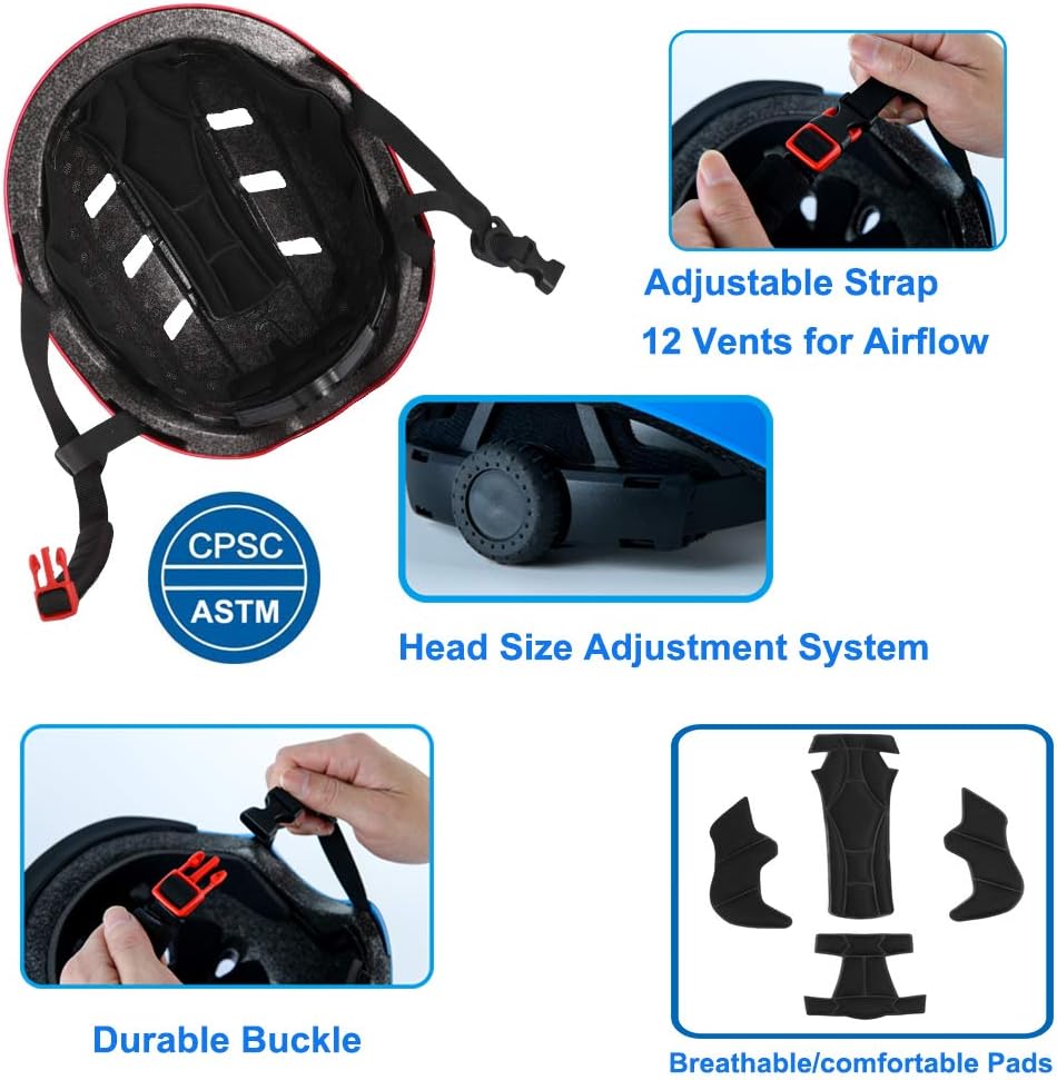 Casco de patineta de bicicleta, ajustable y multideportivo para patineta, 3 tamaños para adultos, jóvenes, niños pequeños