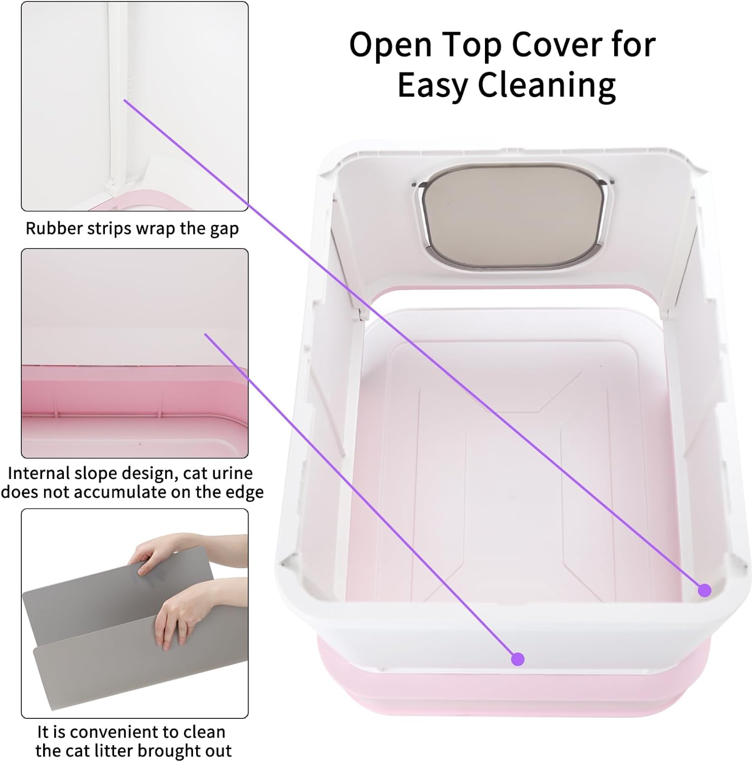 RIZZARI Caja de arena grande plegable para gatos, caja de arena para gatos con tapa, antideslizante, fácil de limpiar y cucharada (actualización,