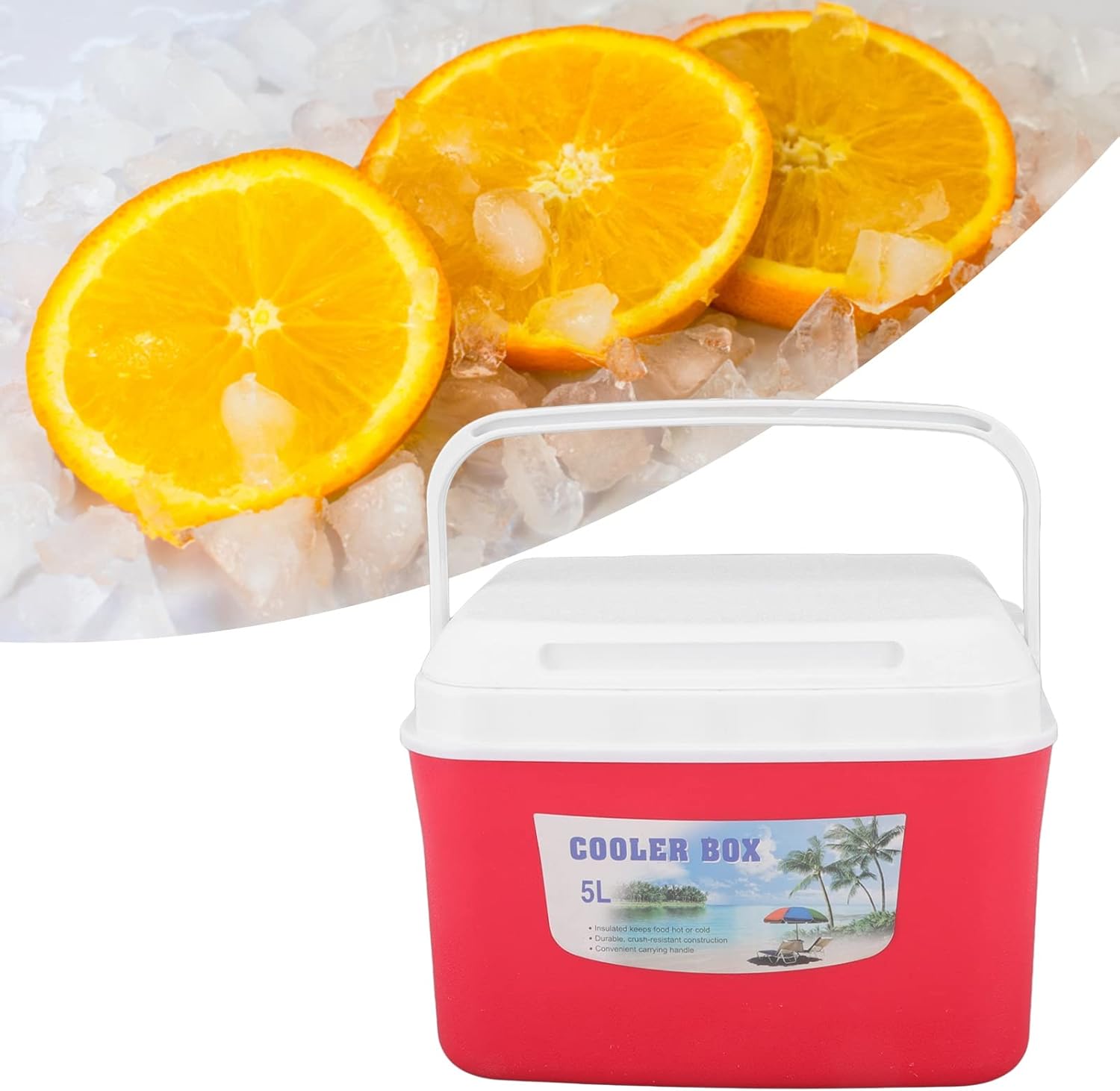 Caja de refrigerador portátil de larga duración con asa para alimentos, medicina, coche, camping, 5L, color rojo