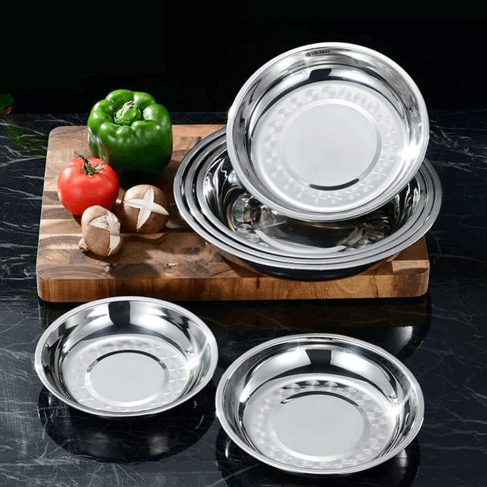 Luxshiny Plato de cena de disco de acero inoxidable, plato de aperitivo, platos decorativos para comer, bandeja de comida decorativa, platos de