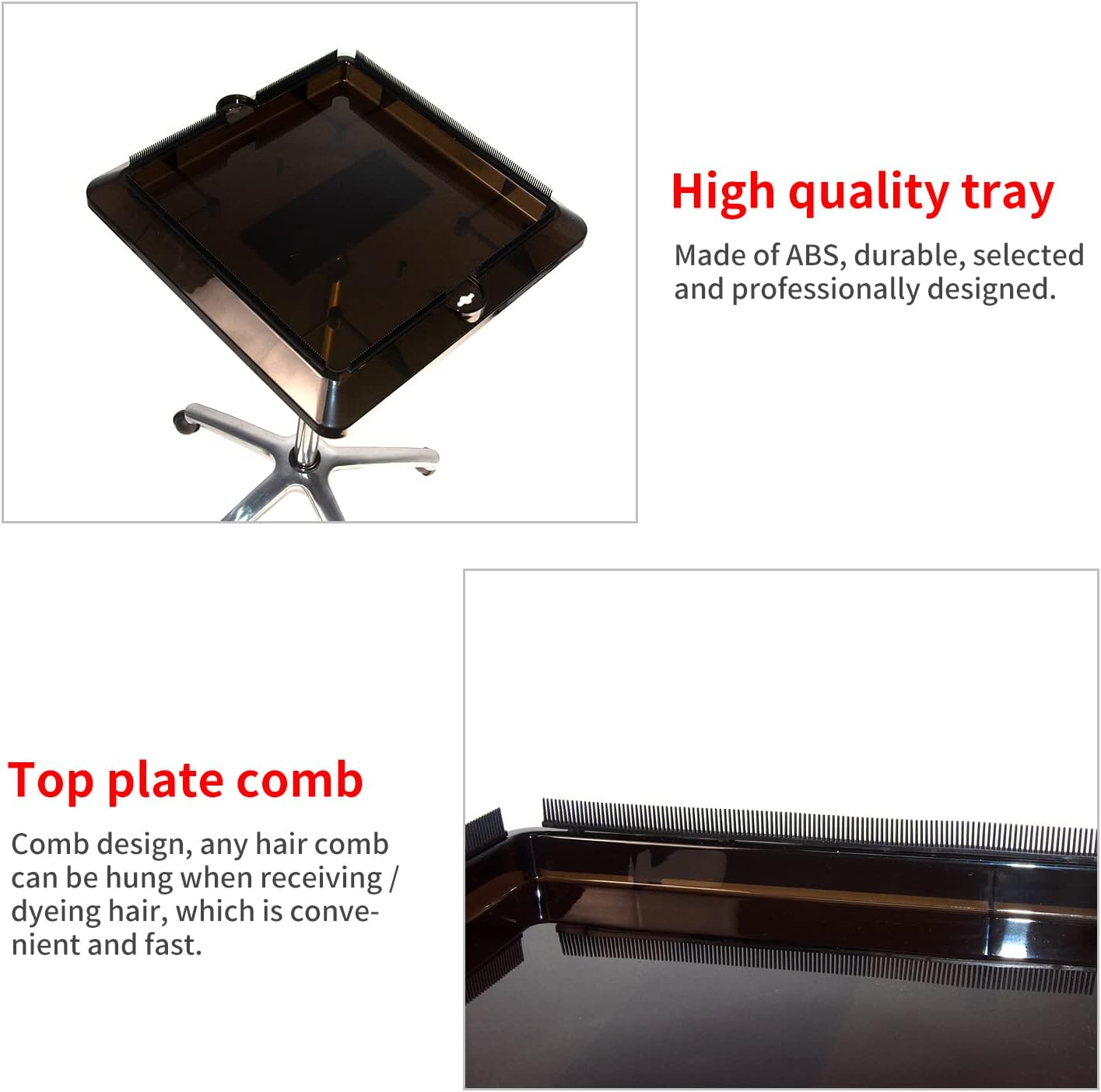 yeshine Bandeja de herramientas de extensión de cabello, carrito para estilista, bandeja de salón rodante mejorada, bandeja de aluminio ajustable en