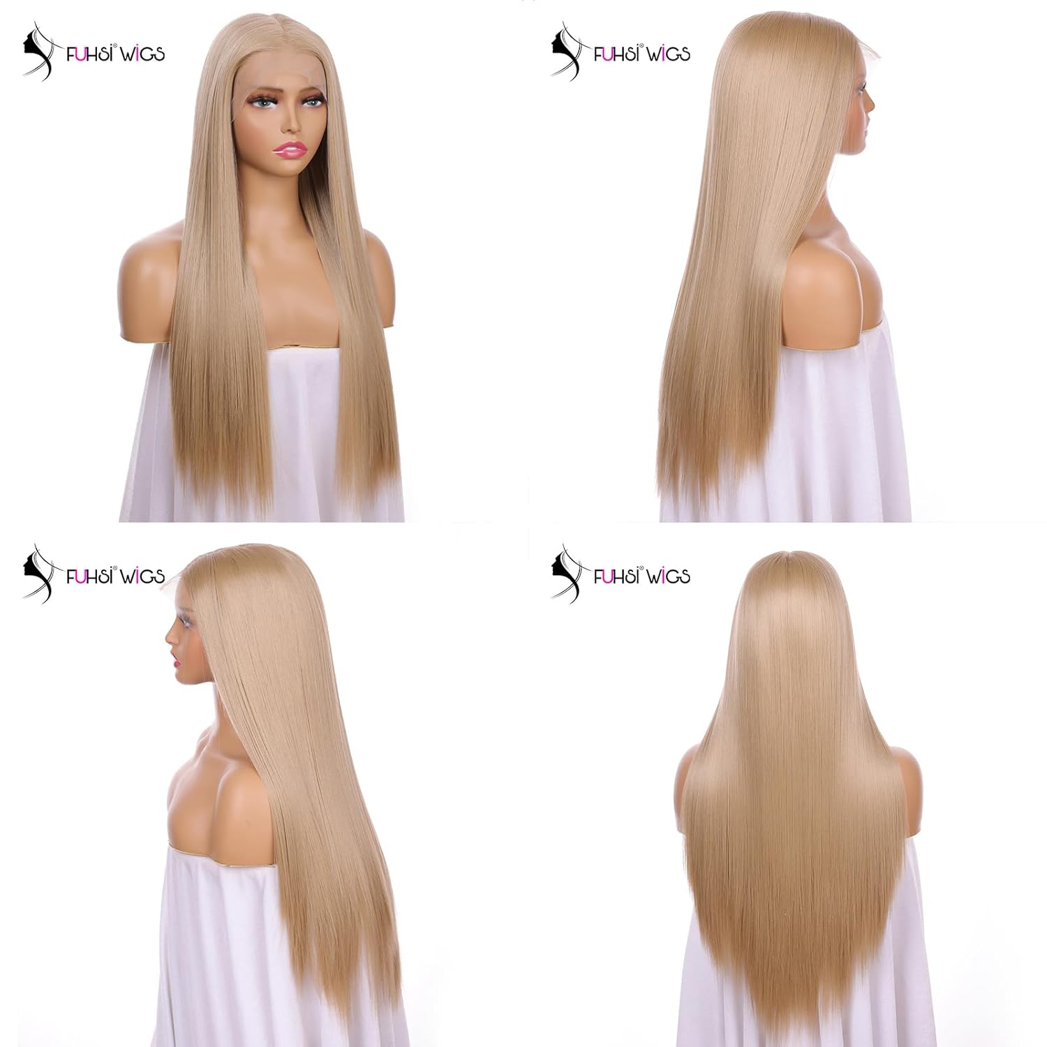 Peluca FUHSI de cabello sintético con red de encaje, cabello real, natural, para mujer, suave y liso, sin nudos, con tiras elásticas, cómoda y