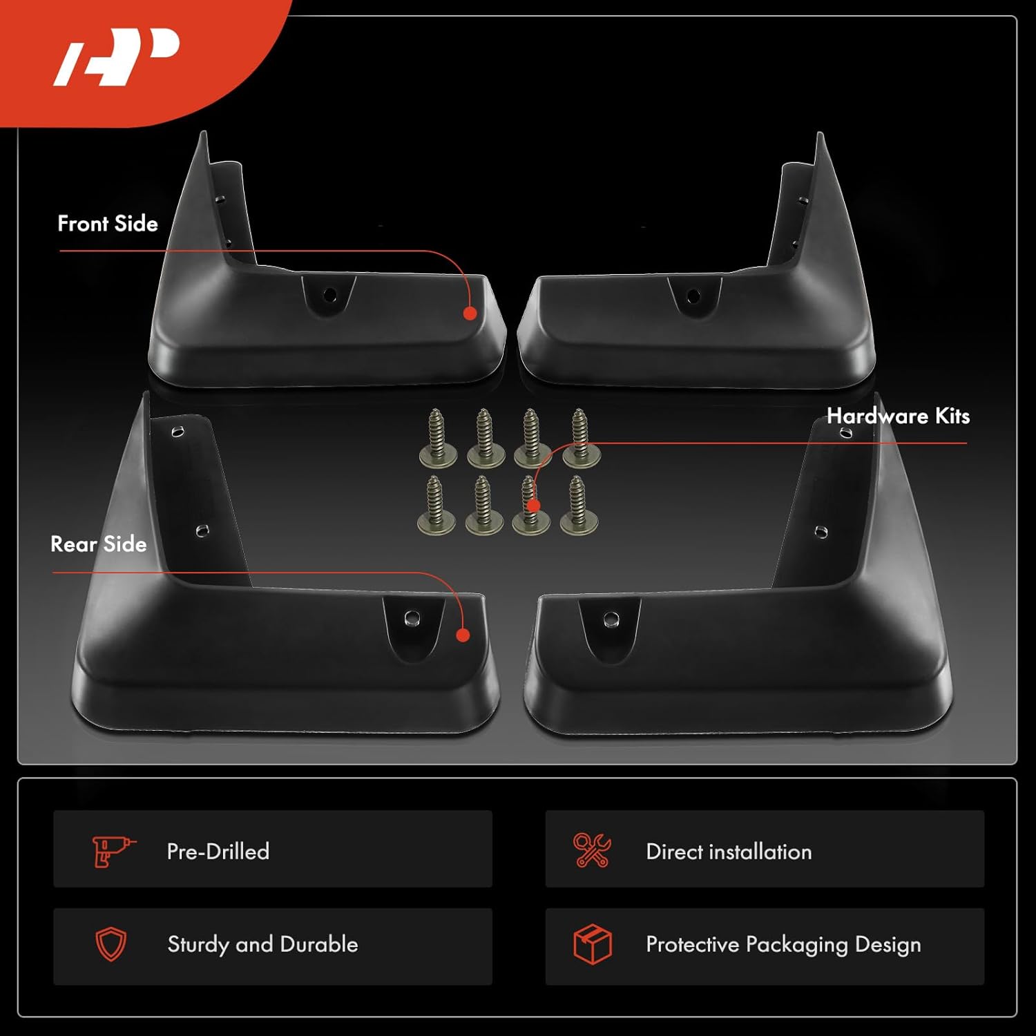 A-Premium Juego de 4 guardabarros con accesorios de hardware compatibles con Lexus ES350, ES300h, (solo base), 2013-2018, sedán, delantero y trasero