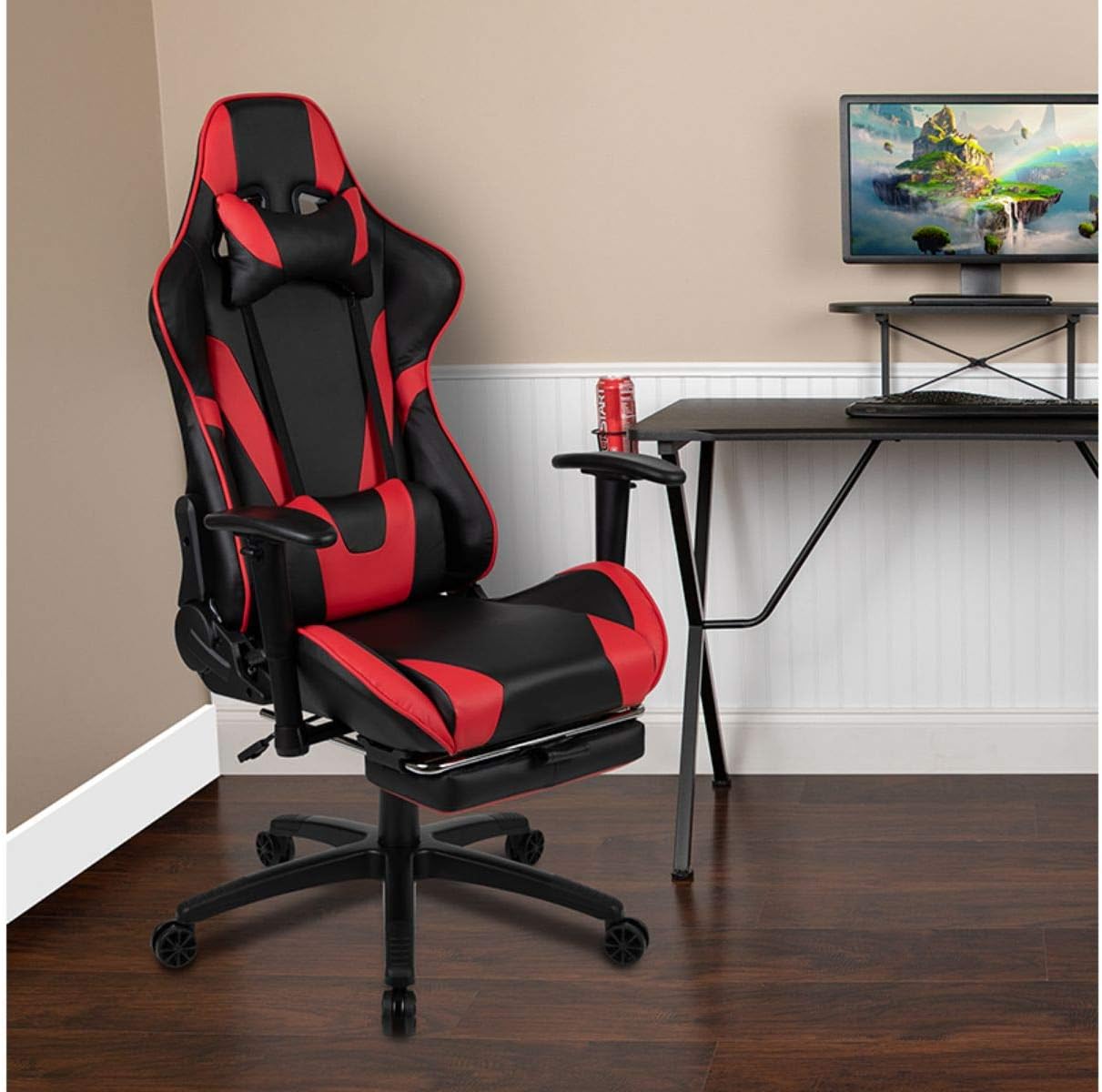 Flash Furniture X30 – Silla ergonómica de videojuegos de carrera para oficina con respaldo completamente reclinable, reposapiés deslizante, en
