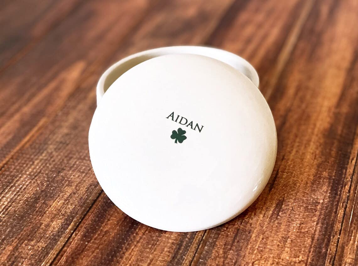 Baptism Gift, First Communion Gift or Confirmation Gift – Personalized With Name and Irish Blessing in Green – Round Keepsake Box