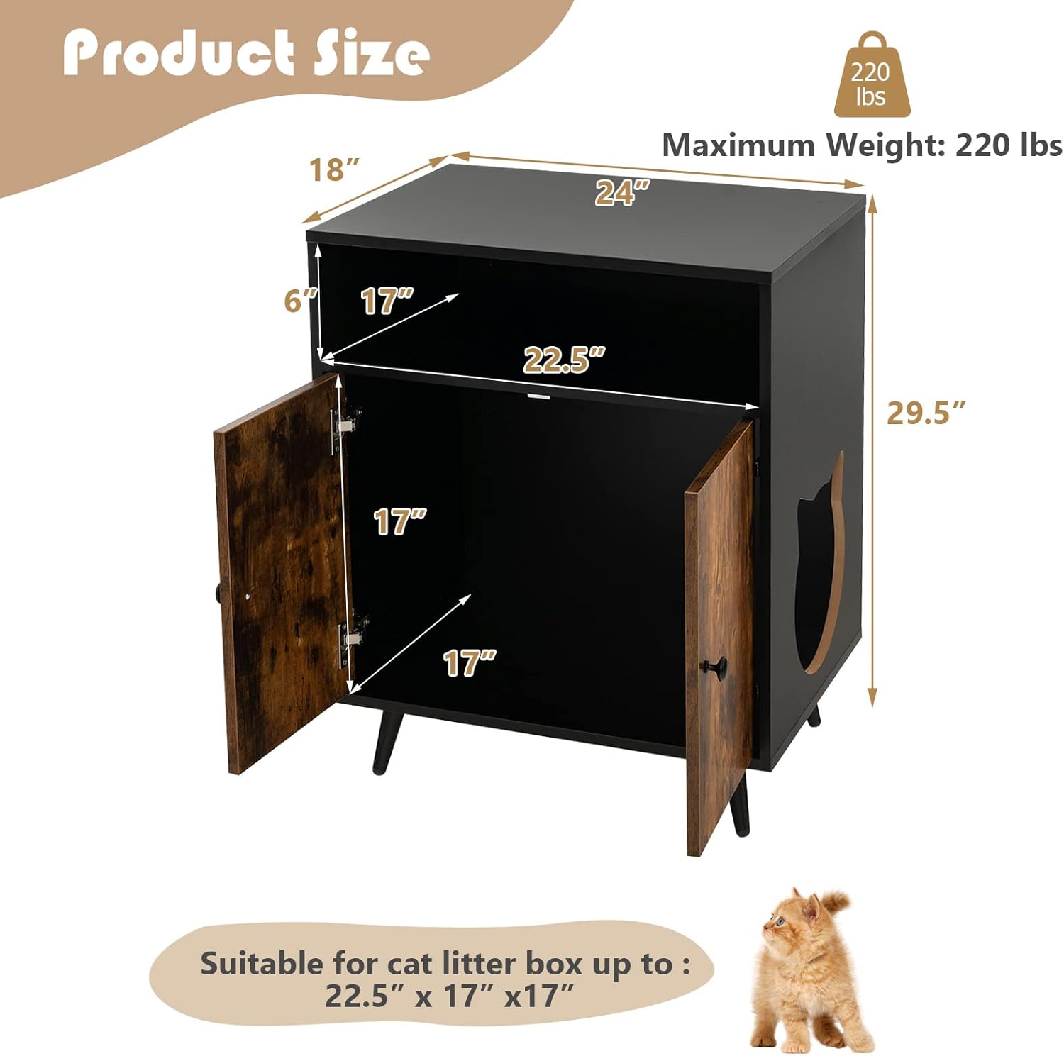PETSITE Caja de arena para gatos, caja de arena cerrada de madera con estantes, caja de arena oculta mesa auxiliar para muebles
