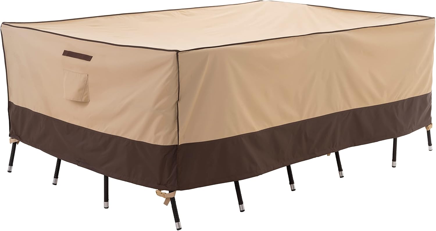 F&J Outdoors Cubierta de mesa de patio, cubierta de mesa mediana para exteriores, 74 x 44 x 27.5 pulgadas, cubierta de tela ecológica para muebles,