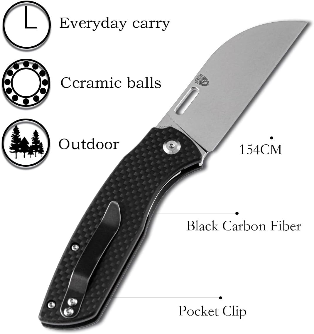KANSEPT Cuchillo plegable de bolsillo convicto EDC Cuchillo plegable para acampar 3.3 ” Negro lavado a la piedra 60.6 in Material Cuchillo plegable