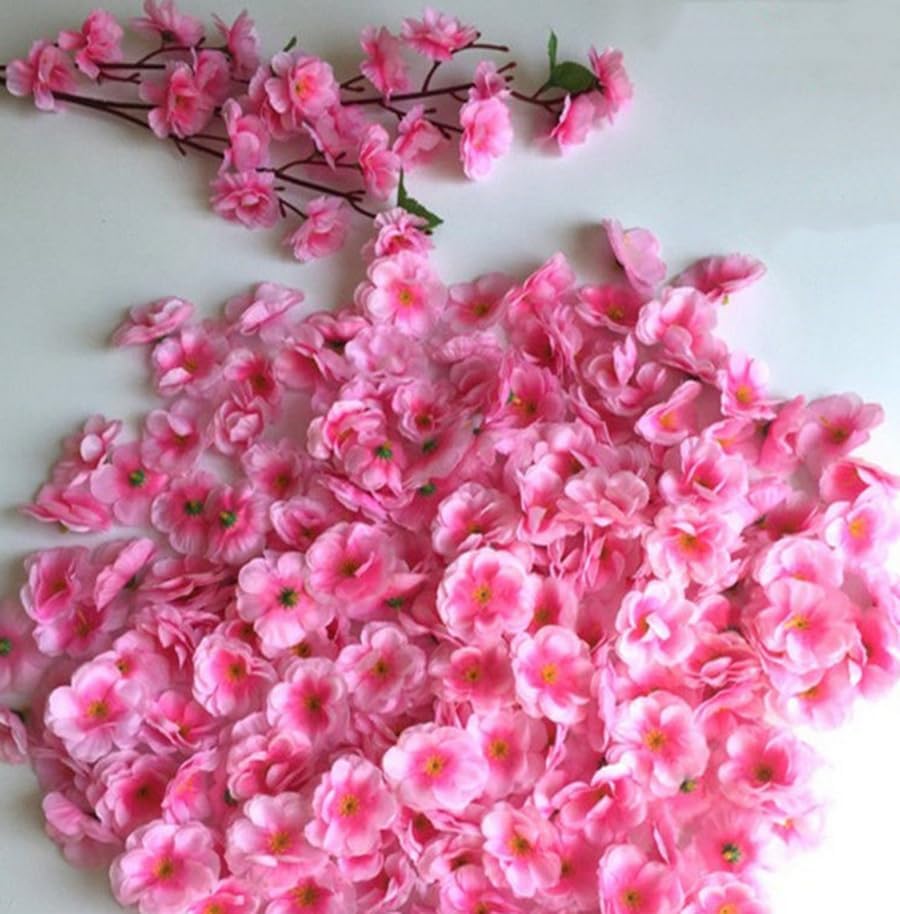 100 cabezas de flores de cerezo artificiales de seda para primavera, flor de ciruelo falso, relleno de jarrón, ramilletes para decoración de boda,