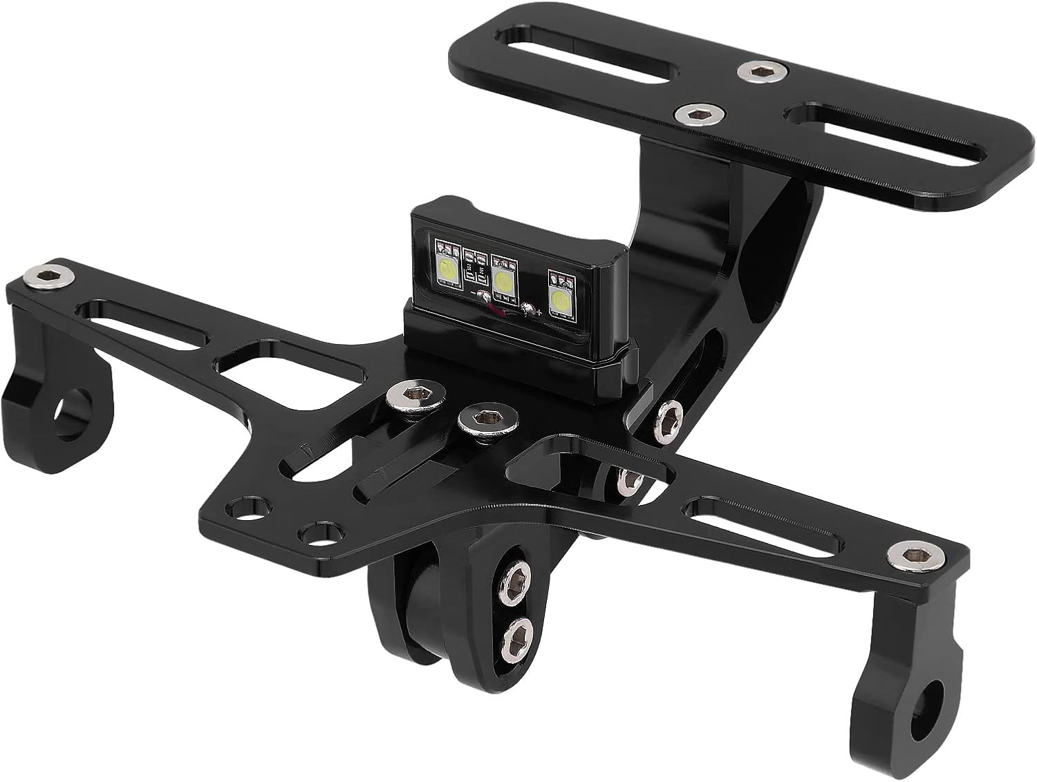 Soporte de placa de matrícula de motocicleta, kit de eliminador de guardabarros ajustable universal, soporte de aluminio CNC con luz LED (negro)