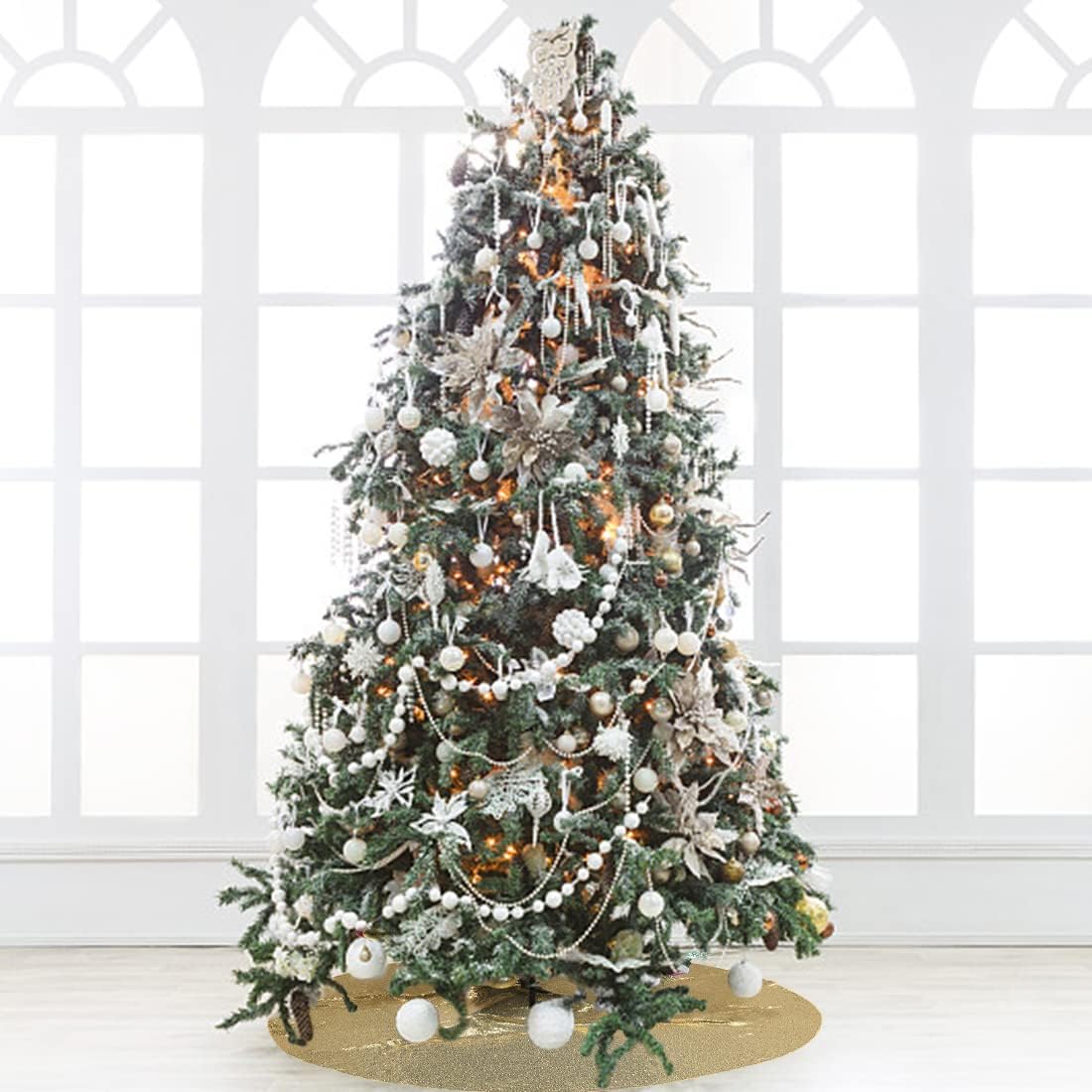 Faldón dorado para árbol de Navidad, faldas de árbol de Navidad brillantes de 50 pulgadas para decoraciones de Navidad