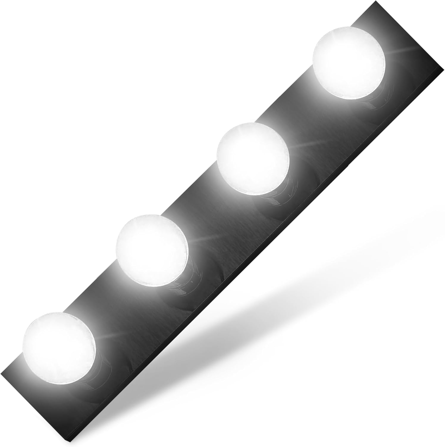 DYSMIO Tira de tocador de cuatro luces, accesorio de espejo estilo Hollywood con placas negras, accesorios de grado de salón para dormitorio, baño,