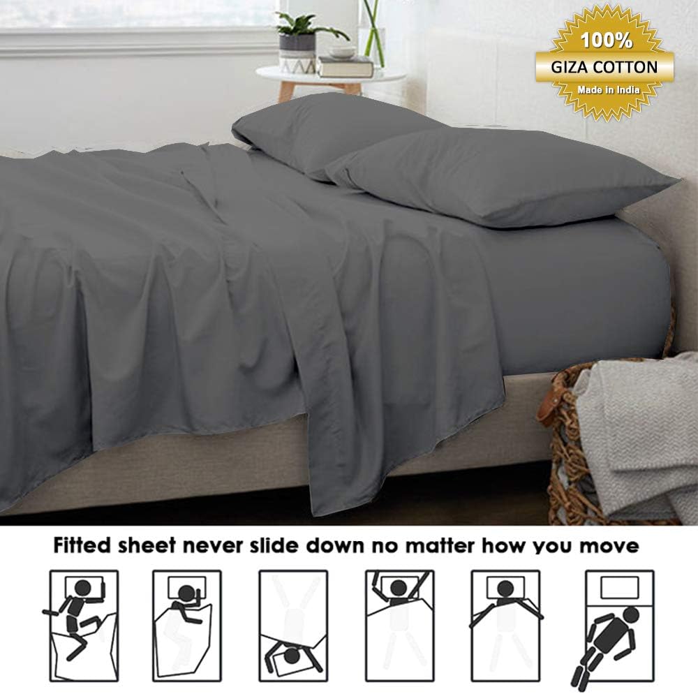Shreem Linen Juego de ropa de cama  Sábanas de algodón Giza King  400 hilos, 100% algodón egipcio, tejido satinado, gris oscuro, 1 ajustada, 1