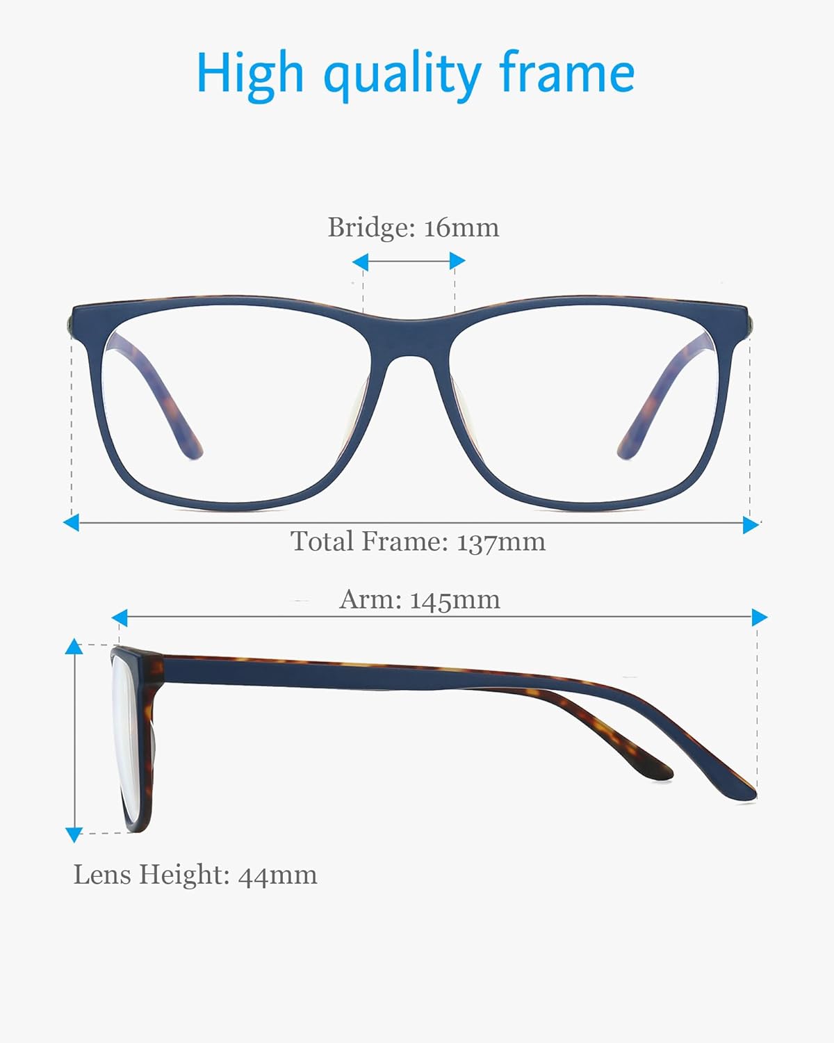 ANRRI Lentes de bloqueo de luz azul, antifatiga ocular, marco de gafas de acetato de moda con estampado de tortuga interior para mujer
