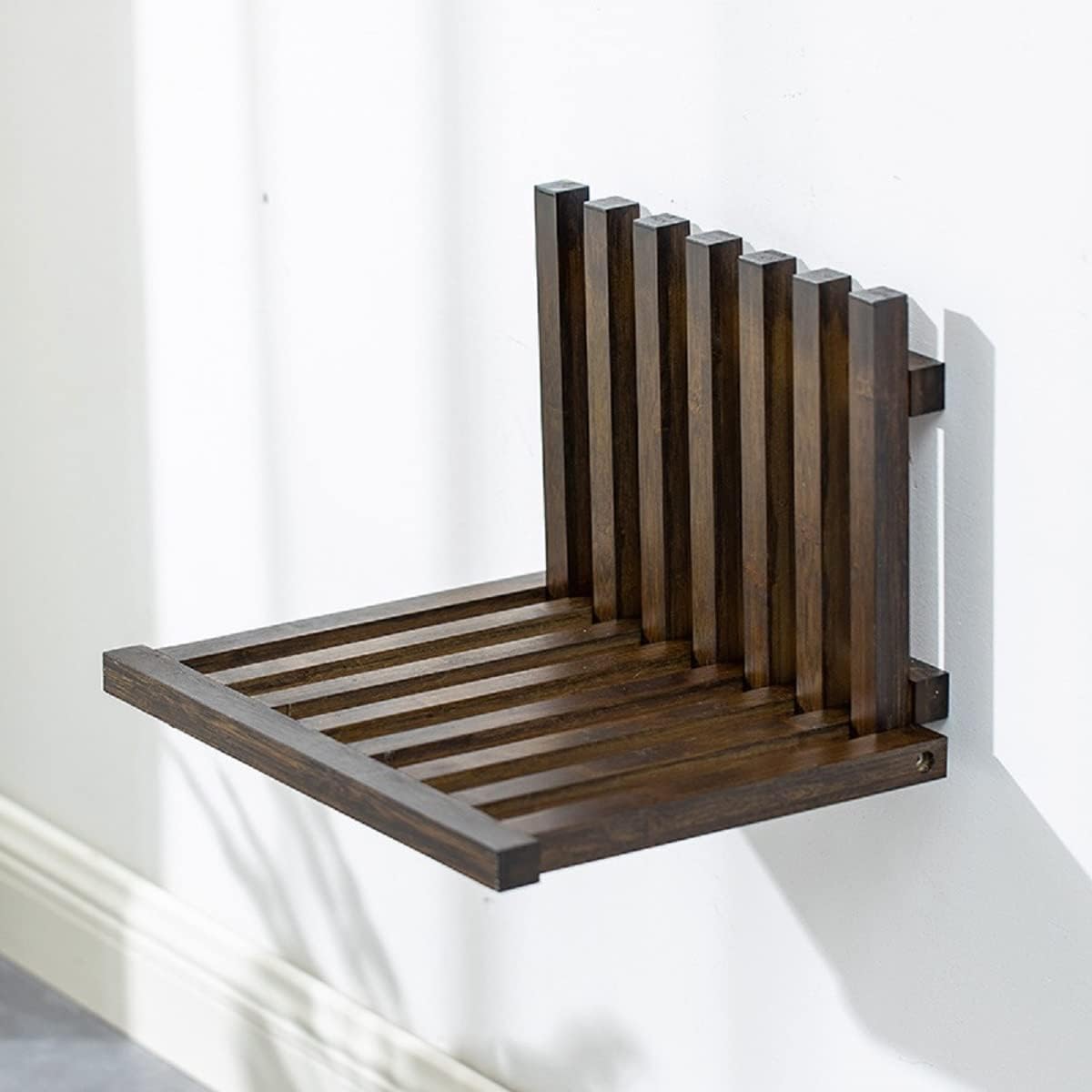 Gdrasuya10 Banco de ducha plegable montado en la pared, taburete plegable para silla de ducha de baño de madera maciza, estante para zapatos,