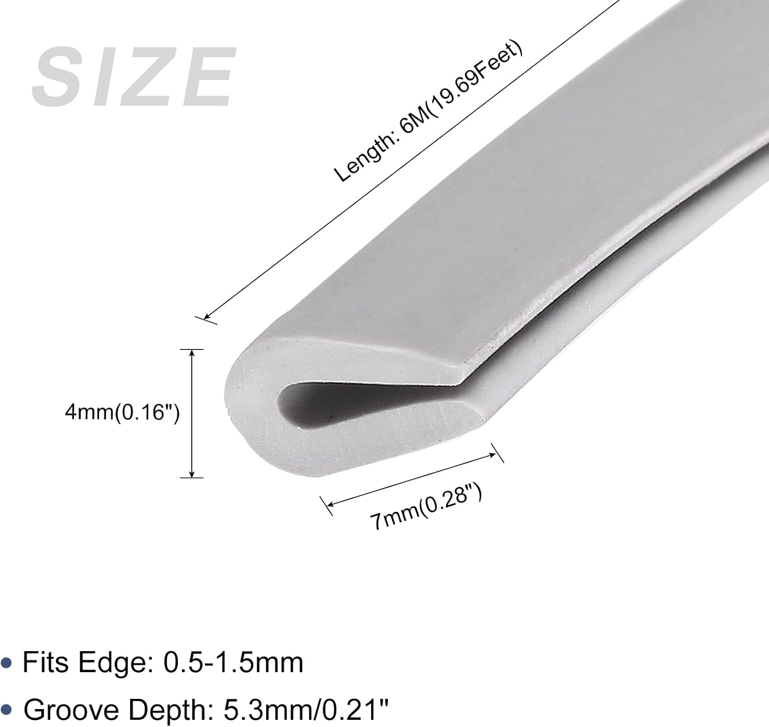 Moldes de borde (19.69 pies), 1 unidad, canal U de PVC para tira de sellado de borde de 0.020-0.059 in, para ventanas de puertas de casa, color gris
