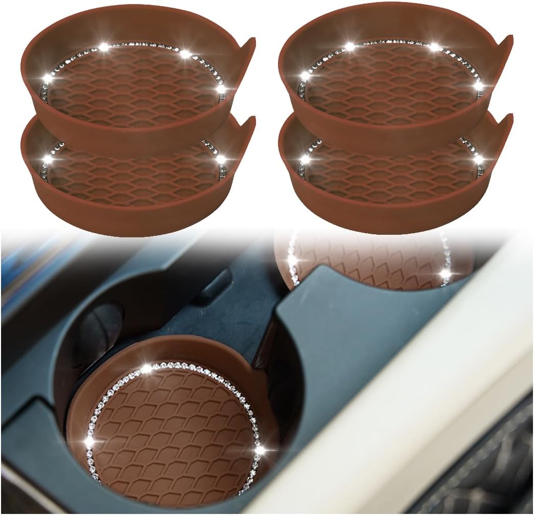 Portavasos para automóvil, paquete de 4 posavasos universales antideslizantes para vehículos, posavasos de silicona con diamantes de imitación de