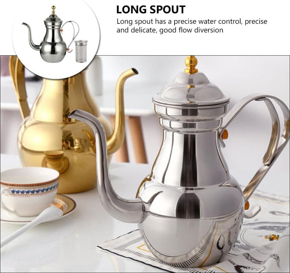 Yardwe Hervidor de agua Hervidor de té Tetera Brew Pot Café Acero inoxidable Hervidor de té de acero inoxidable