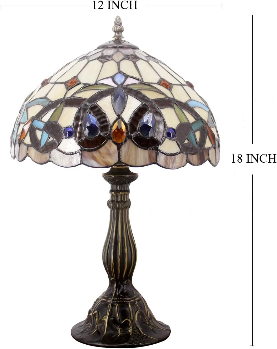 WERFACTORY Lámpara de mesa estilo Tiffany con vitrales de serenidad victoriana, lámpara de noche de escritorio, luz de lectura, 12 x 12 x 18