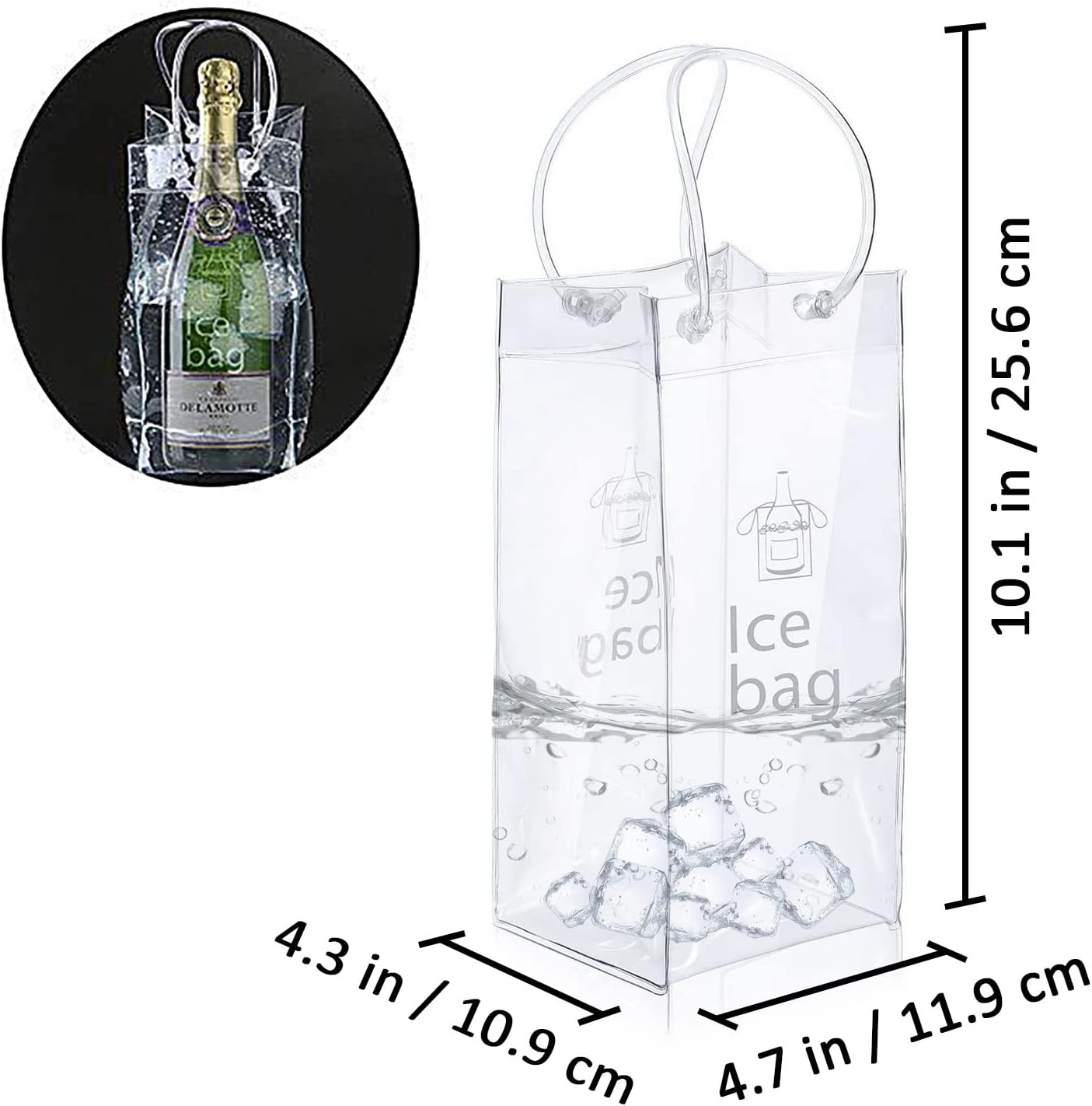 TACYKIBD Paquete de 3 bolsas portátiles para vino de hielo, bolsa plegable de PVC transparente, bolsa enfriadora de vino, bolsa fría de vino con asa