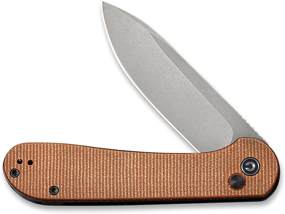 CIVIVI Cuchillo plegable de bolsillo con mango de micarta de hoja 14C28N de 3.47 pulgadas, cuchillo Elementum con bloqueo de botón para EDC C2103D
