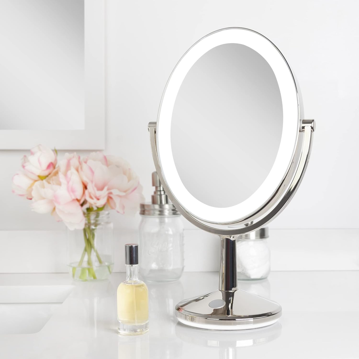 Zadro 9″ Oval Cordless LED Lighted Makeup Mirror with Magnification 5X1X Touch Pad Makeup Mirror with Lights USB Port
