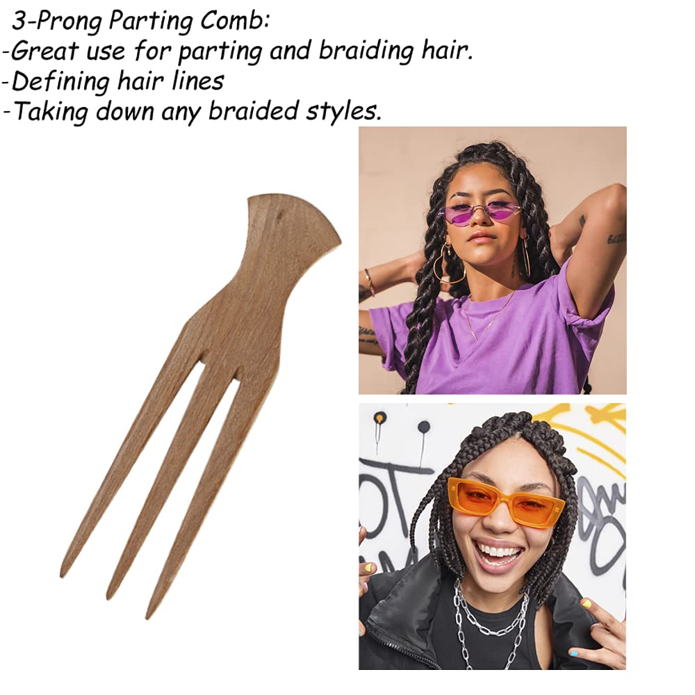 Pick for hair Afro comb Peine de separación Peine de pelo de madera 2 Pcs Anti Breakage 4 C Herramienta de separación de pelo y cabello Dientes