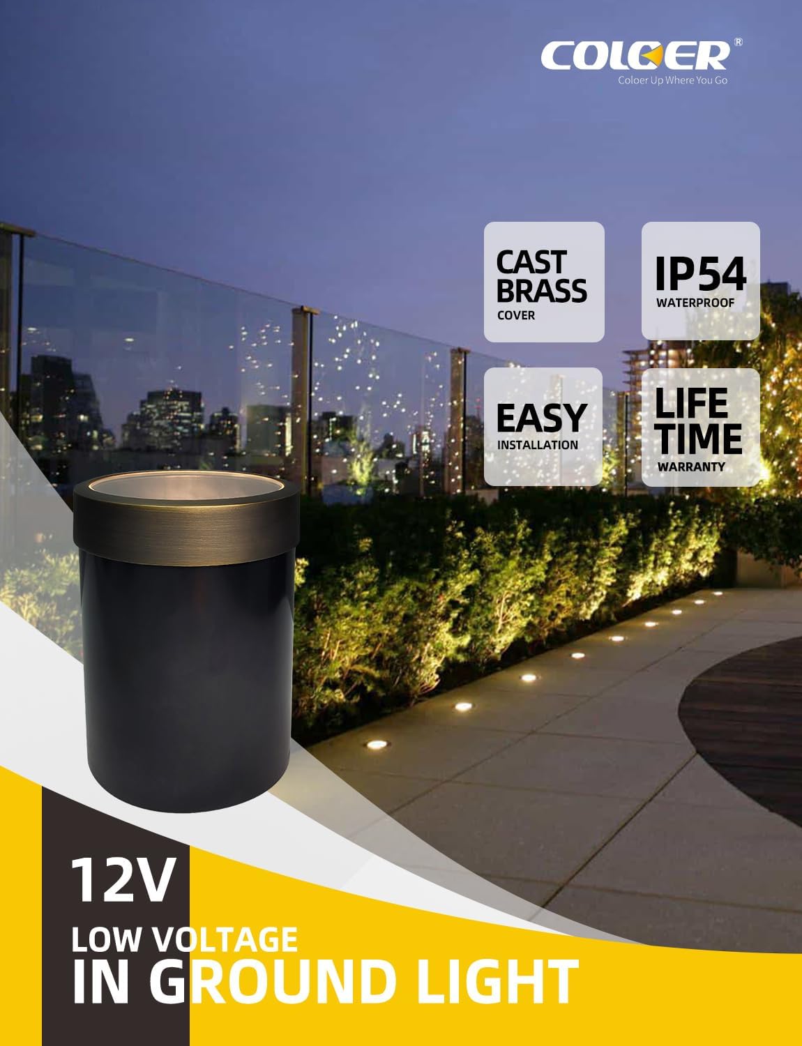 COLOER Luces de pozo en el suelo de gran tamaño, luces LED de camino de bajo voltaje para exteriores, luces de suelo impermeables IP65 para paisaje