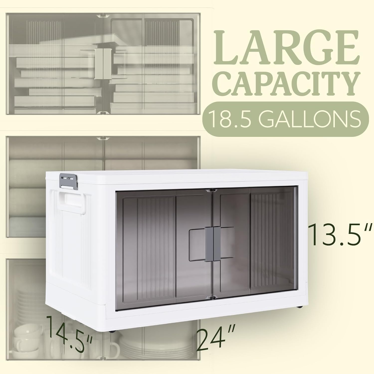OlarHike Contenedores de almacenamiento de 76 cuartos de galón con tapas, caja de almacenamiento plegable con puertas y ruedas, contenedores de