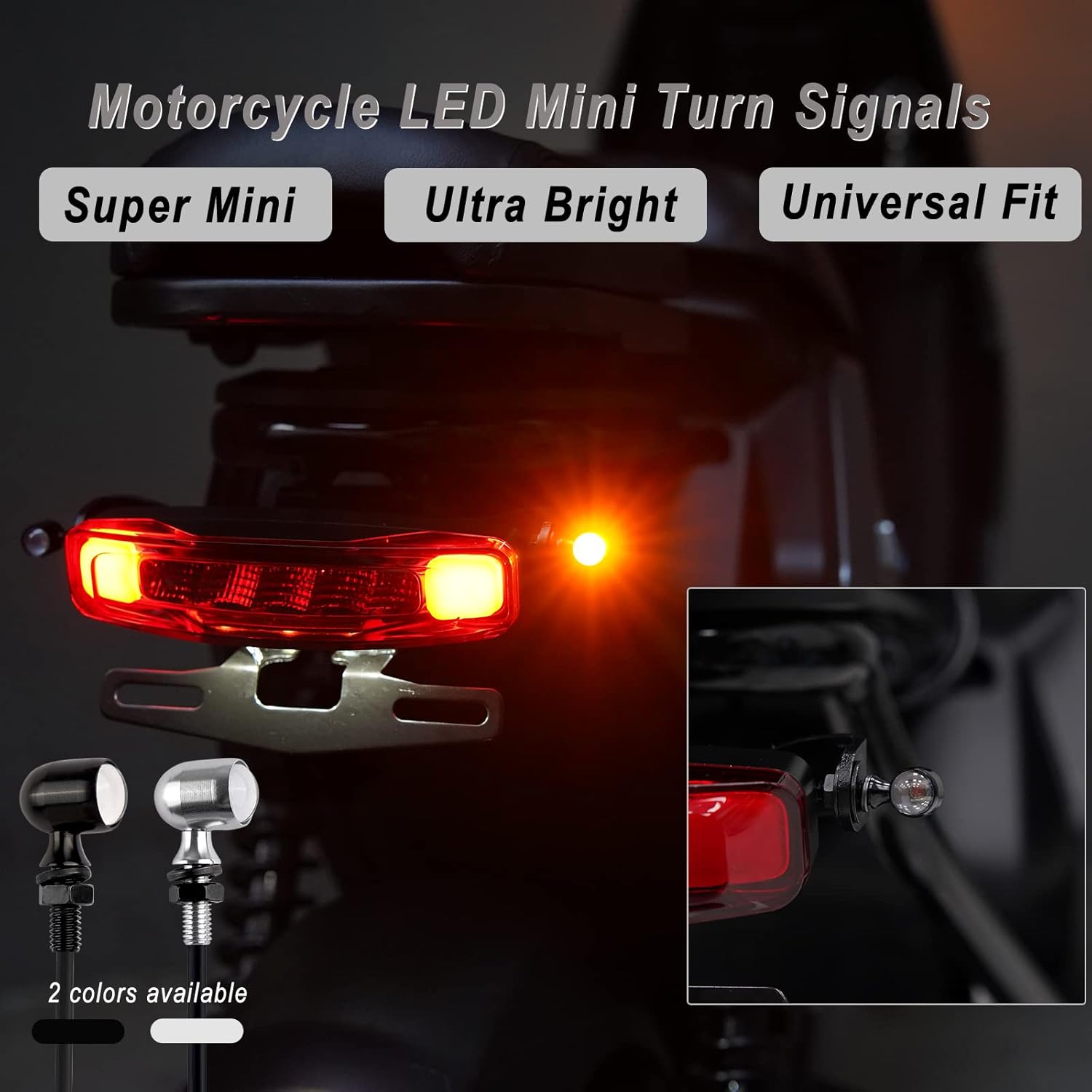 Mini luces LED intermitentes de motocicleta 12V ámbar luces indicadoras M5 Tornillo universal señales de moto Compatible con Harley Honda Kawasaki