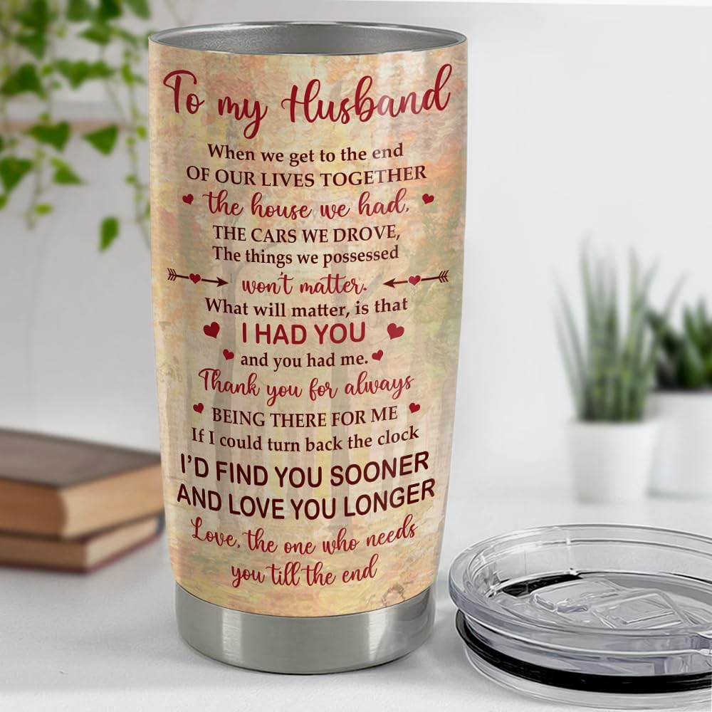 SANDJEST Vaso de acero inoxidable de 20 onzas con aislamiento de doble pared para el día de San Valentín, regalo para marido, boda, cumpleaños,