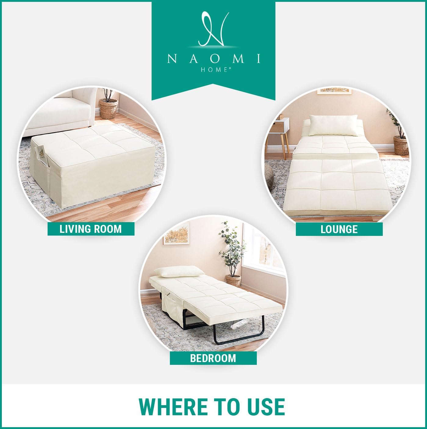 Cama con silla de dormir, cama otomana convertible multifunción 4 en 1, silla de cama de lino transpirable, sofá cama convertible con respaldo
