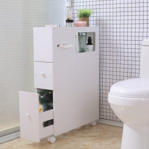 SHOUMANUAL Gabinete de almacenamiento de baño, organizador de almacenamiento de piso estrecho de 4 capas con cajones deslizantes y ruedas, SHOUMANUAL Gabinete de almacenamiento de baño, organizador de almacenamiento de piso estrecho de 4 capas con cajones deslizantes y ruedas,