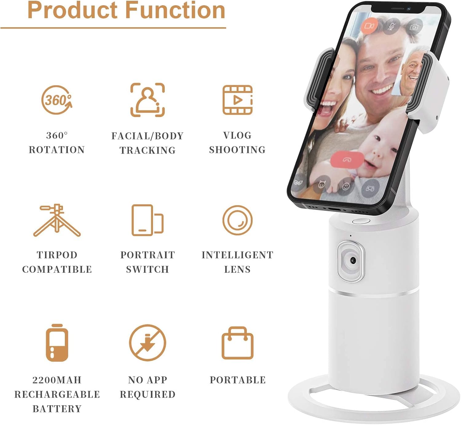 Soporte de teléfono de seguimiento automático, rotación de 360, soporte de pista de cuerpo facial, trípode de seguimiento para grabación de vlog en