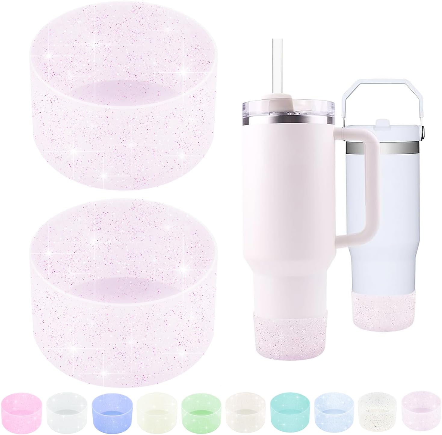 WORBSS Paquete de 2 fundas de silicona con purpurina para botas Stanley Cup H2.0 de 40 onzas y Hydro Flask de 18-24 onzas y vaso simple moderno con
