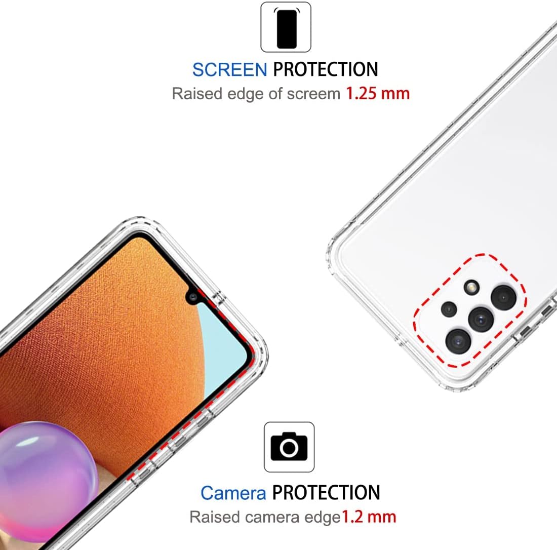 Bohefo Funda transparente compatible con Galaxy A32 4G, SM-A325F con protector de pantalla de vidrio templado, bonito protector de cristal a prueba