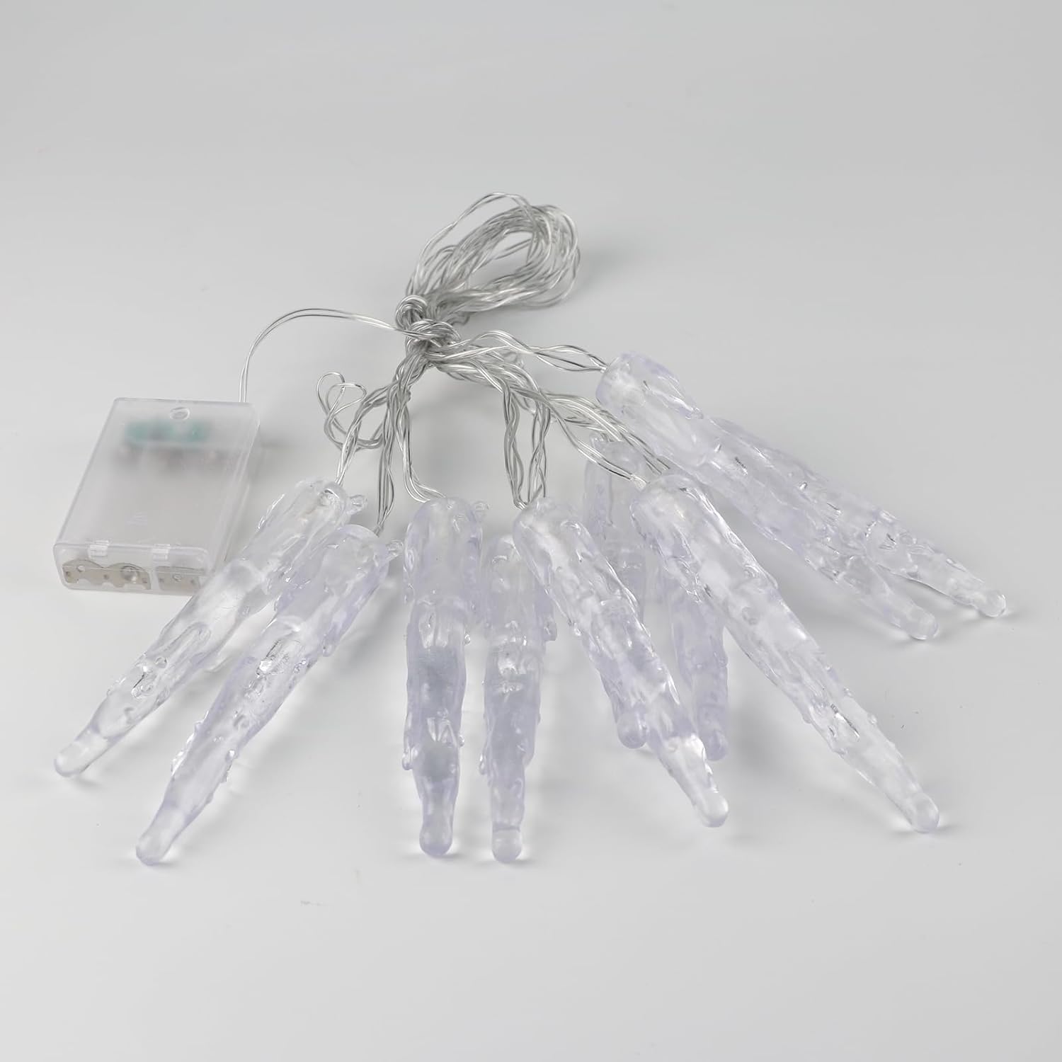 Rhytsing Luces de carámbano de 18 pies, 10 luces LED de carámbano, luces de cadena de hielo de cristal para decoración de Navidad, luz blanca cálida