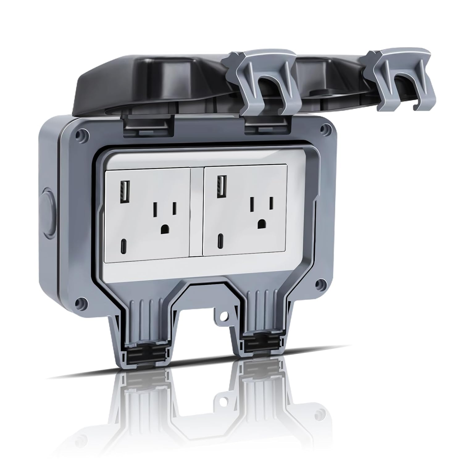 Toma de corriente para exteriores IP66 impermeable, 15A 110-250 V, enchufe para exteriores con puertos tipo C y USB, toma de corriente con cerradura