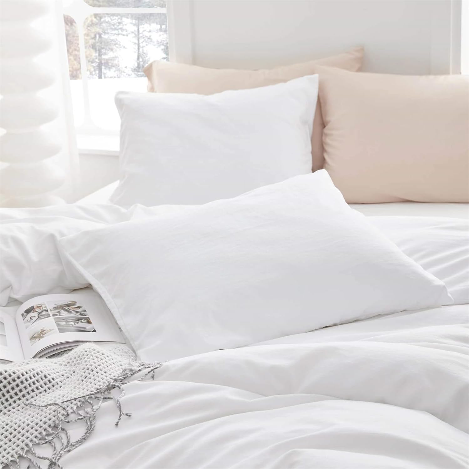 yundo Juego de ropa de cama de microfibra ultrasuave (tamaño matrimonial, blanco), 3 piezas, 80 x 90 pulgadas con 2 fundas de almohada