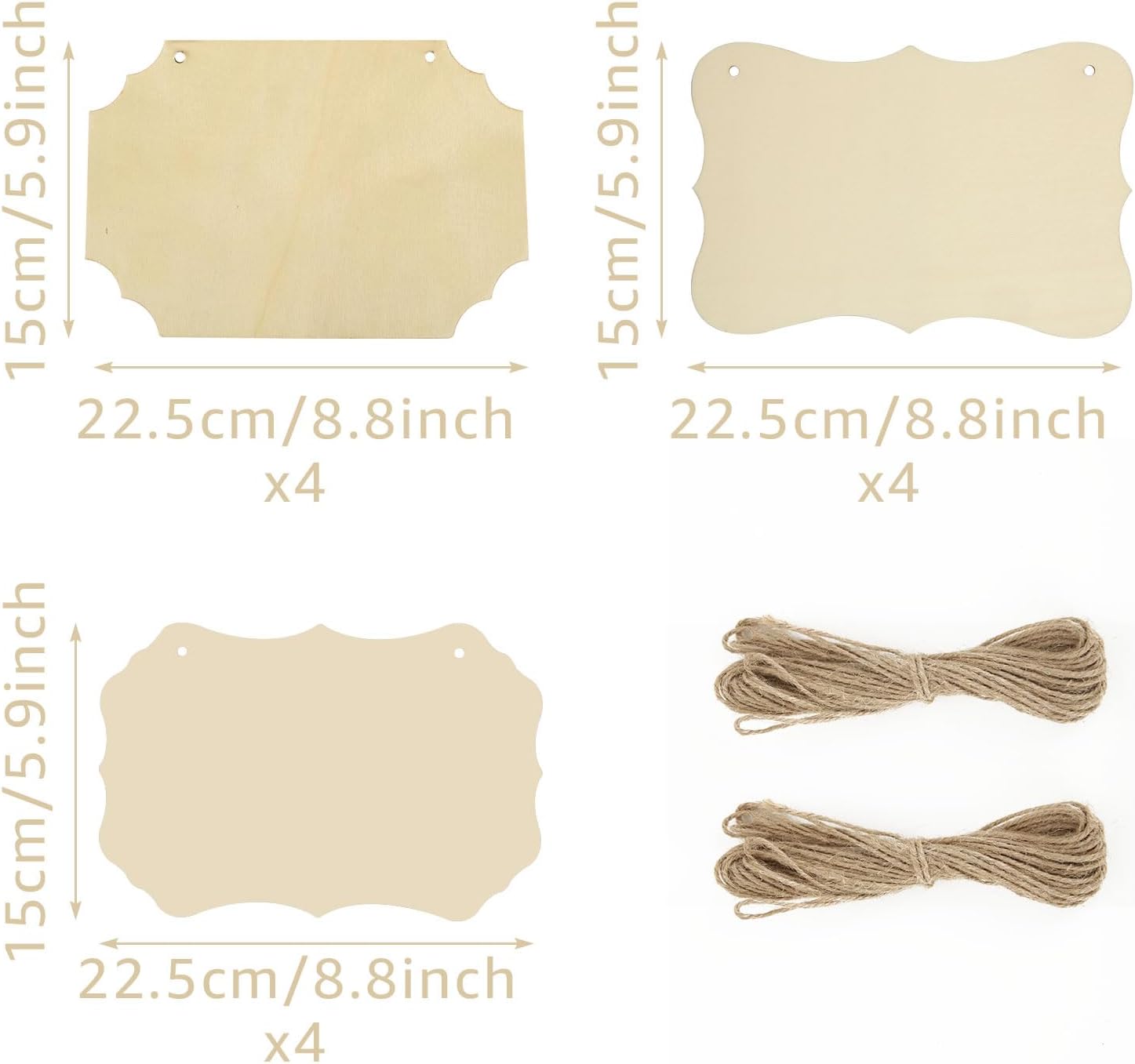 24 letreros de madera sin terminar, letrero de madera en blanco con cuerda de yute, letreros de madera en blanco para decoraciones colgantes,