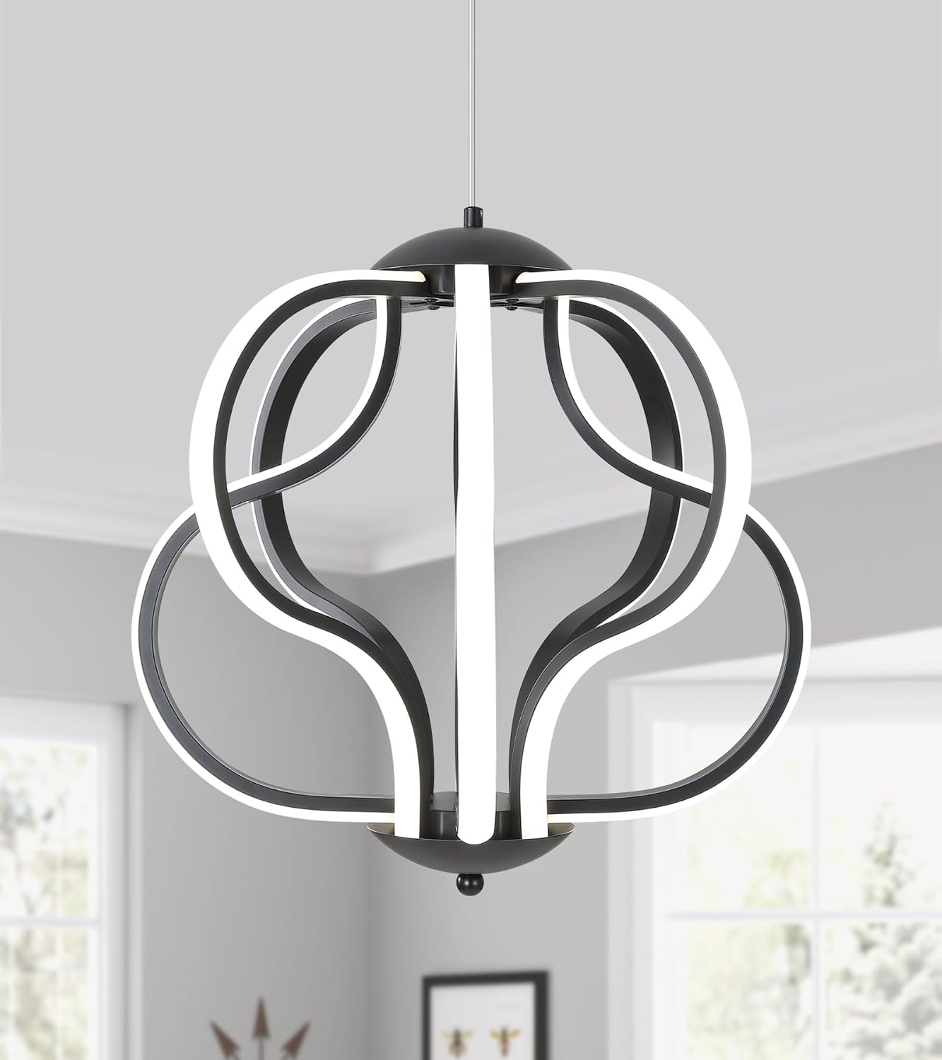 Q&S Lámpara de araña LED moderna, luces colgantes negras para comedor, vestíbulo, entrada, cocina, sala de estar, 8 luces