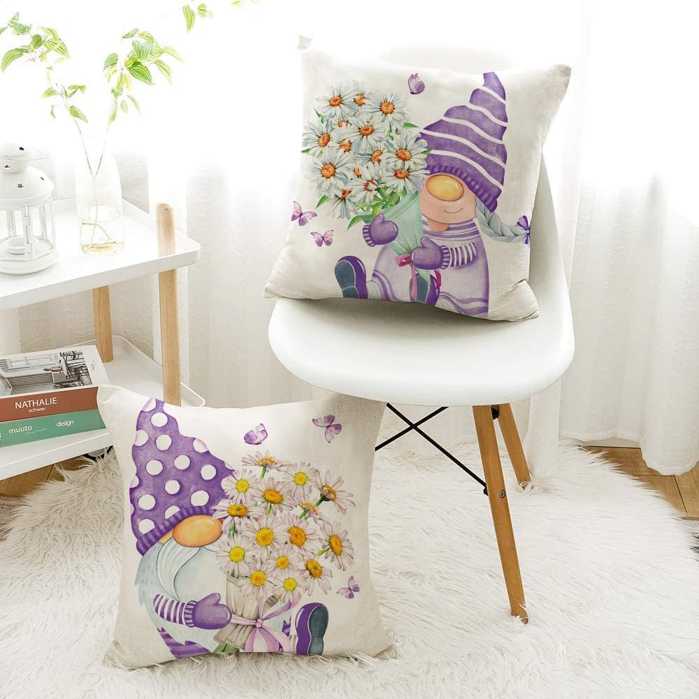 All Smiles Juego de 4 fundas de almohada moradas de 16 x 16 pulgadas, para exteriores, primavera, verano, decoración del hogar para patio, sofá,