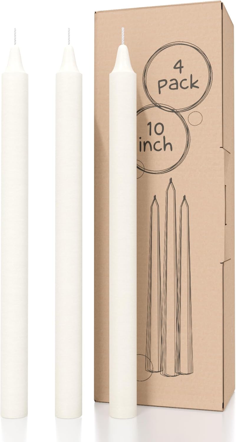 CANDWAX Paquete de 4 velas cónicas color marfil, velas rectas de 10 pulgadas, ideales como velas sin perfume, velas de cena y velas de mesa, velas