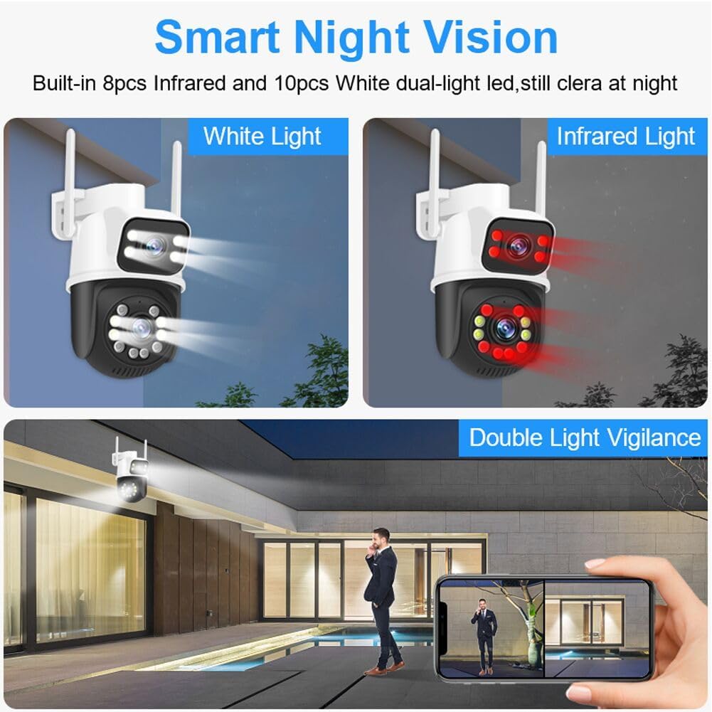 PTZ WiFi Seguridad al aire libre inalámbrica 2X3MP Dual Lens Linkage Human Detect Pan tilt zoom digital Seguimiento automático Cámara de vigilancia