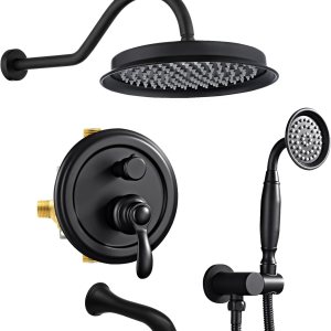 Juego de grifos de ducha con boquilla de bañera sistema de ducha de lluvia antiguo, cabezal de lluvia de montaje en pared de 9 pulgadas y rociador Juego de grifos de ducha con boquilla de bañera sistema de ducha de lluvia antiguo, cabezal de lluvia de montaje en pared de 9 pulgadas y rociador