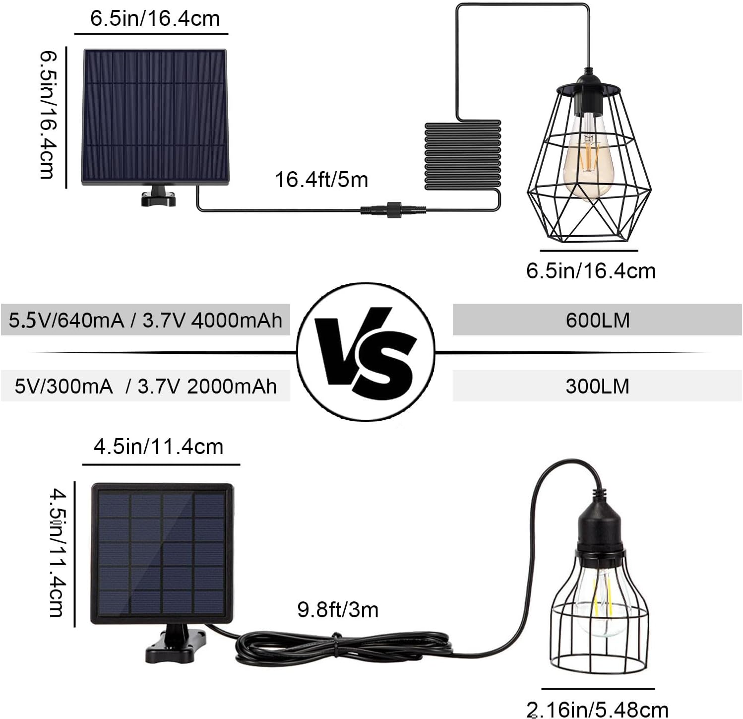 Lámpara solar para exteriores, lámpara colgante con energía solar, cable de 16 pies, temporizador de iluminación del atardecer al amanecer, control