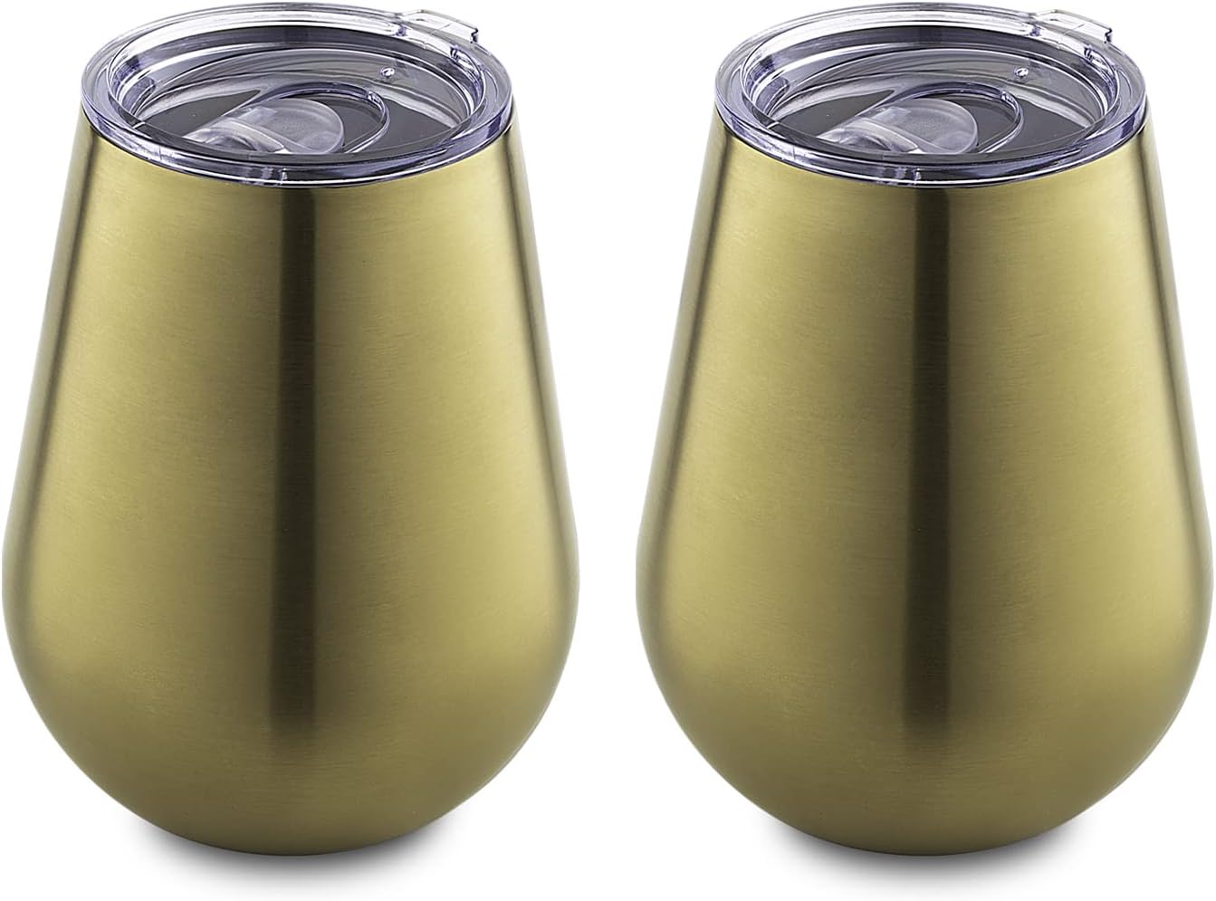 Cambridge Silversmiths – Juego de 2 vasos de vino de doble pared de acero inoxidable champán cepillado de 14 onzas, color dorado
