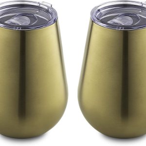Cambridge Silversmiths – Juego de 2 vasos de vino de doble pared de acero inoxidable champán cepillado de 14 onzas, color dorado Cambridge Silversmiths – Juego de 2 vasos de vino de doble pared de acero inoxidable champán cepillado de 14 onzas, color dorado