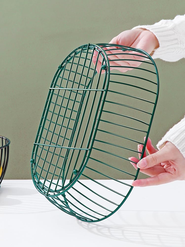 Cesta de fruta de alambre de metal, cestas de almacenamiento ovaladas grandes para pan, soporte de cesta de frutas de alambre de metal para encimera